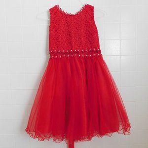 Red Lace and Tule Girl's Dress w/peak-a-boo detail